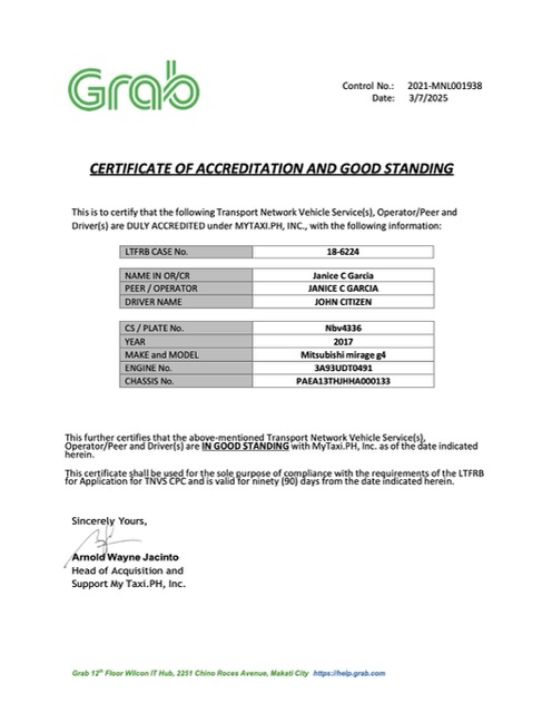Philippines certificate of accreditation and good standing Word and PDF template